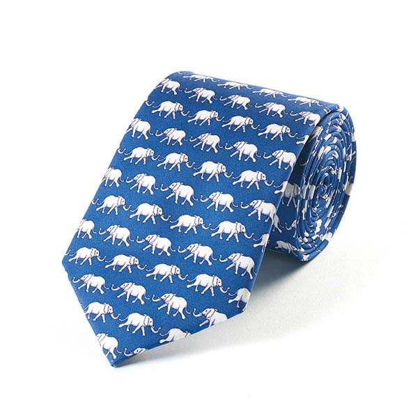 BRYN PARRY ELEPHANTS BLUE SILK TIE