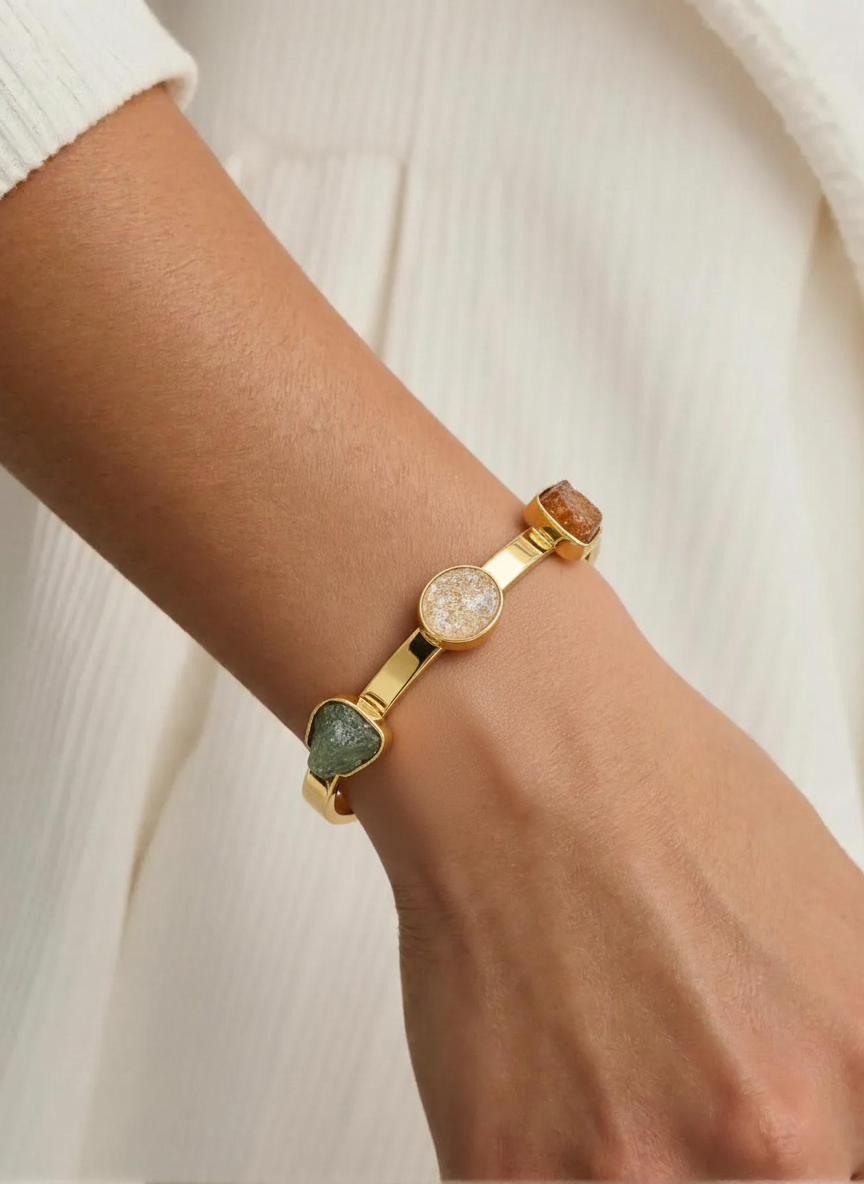 GOLDEN HARMONY TRIPLE STONE BANGLE