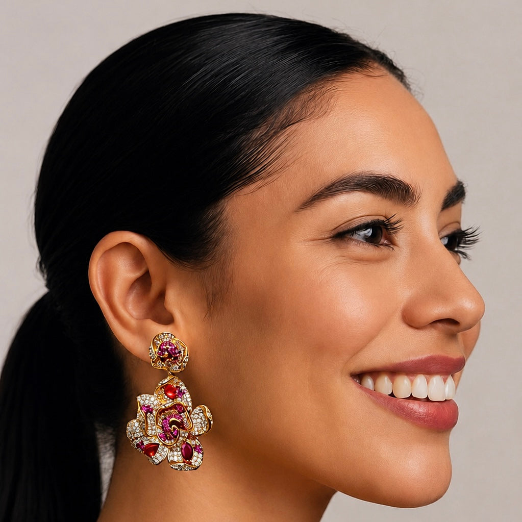 RETRO RED FLOWER EARRINGS