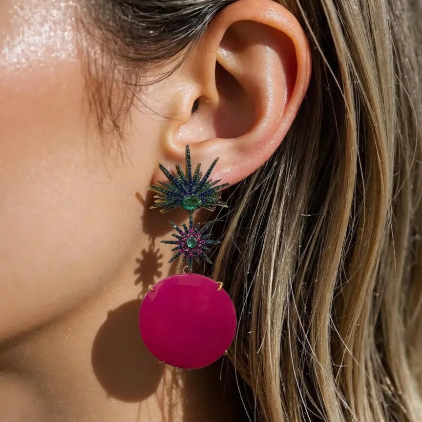 FUN HALF SUN COLORFUL AGATE EARRINGS