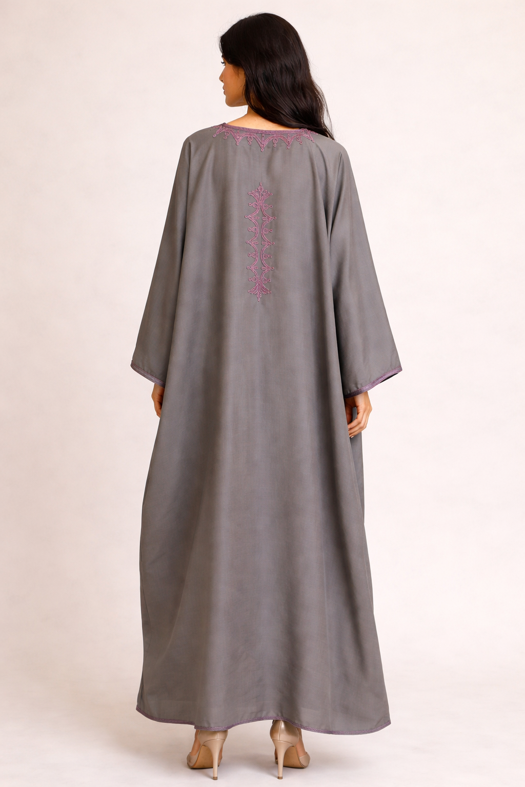 COFFEE GREY ABAYA WITH CASHMERE EMBROIDERY