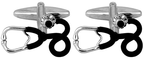 STETHOSCOPE RHODIUM PLATED CUFFLINKS