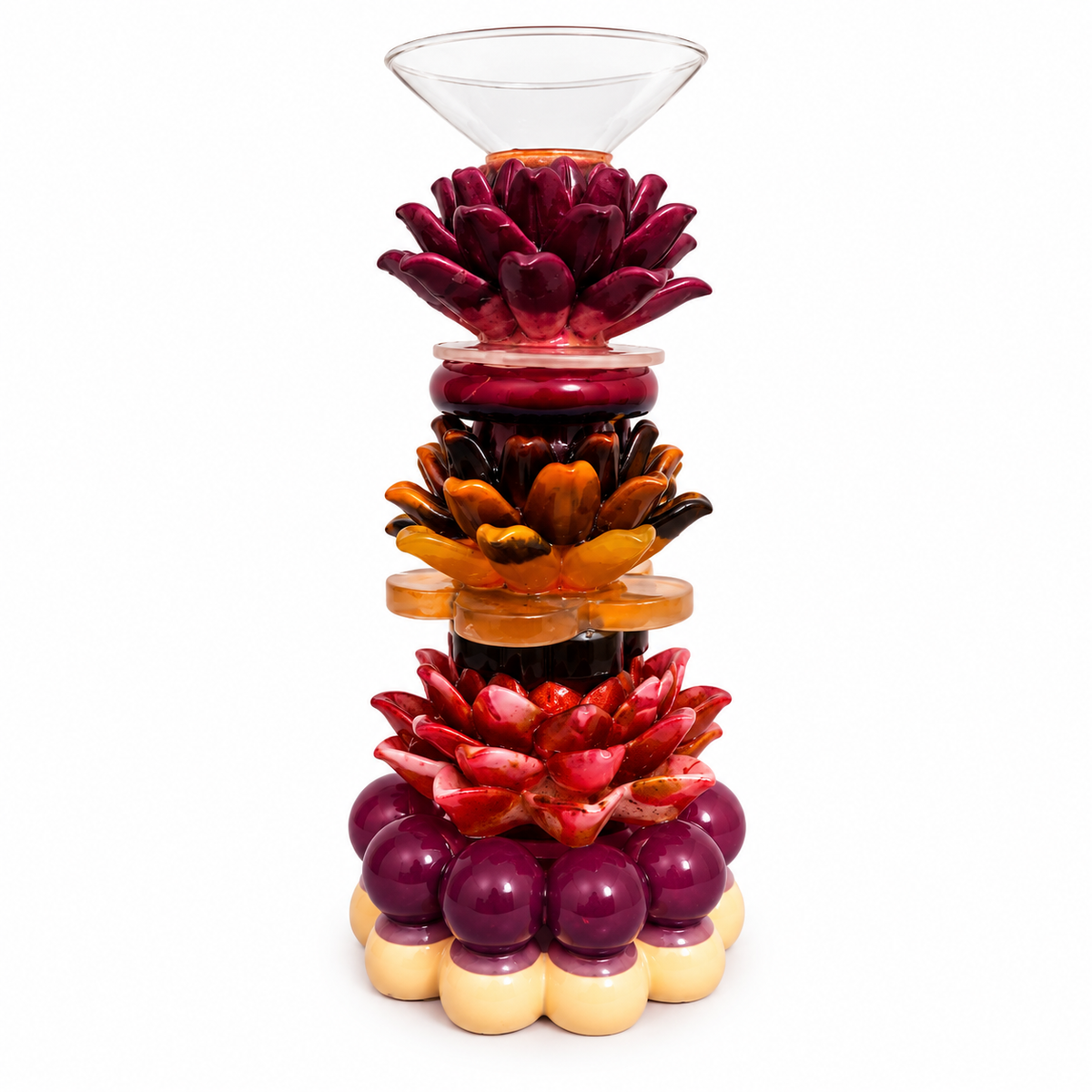 BURGUNDY LOTUS CANDLE HOLDER