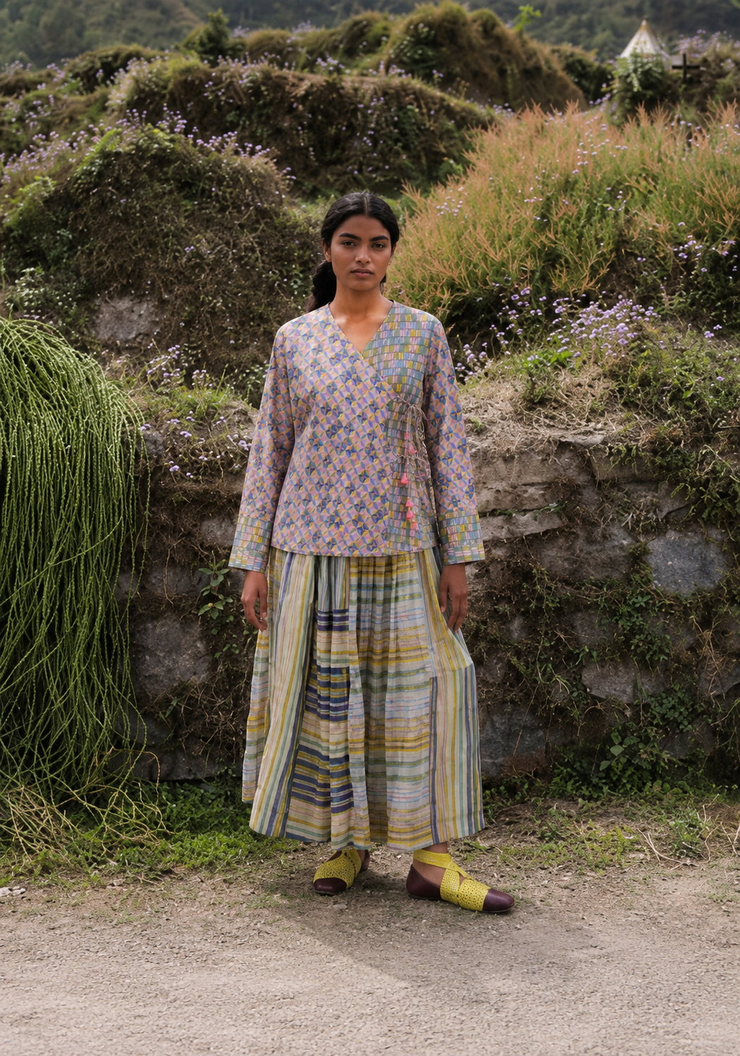 MOSAIC BLOCK PRINTED WRAP SHIRT
