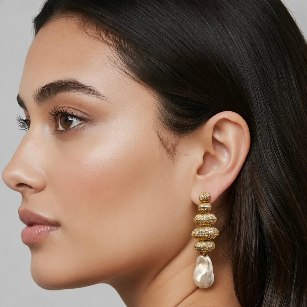 CASCADING ZIRCON AND MAJIORCAN PEARL EARRINGS