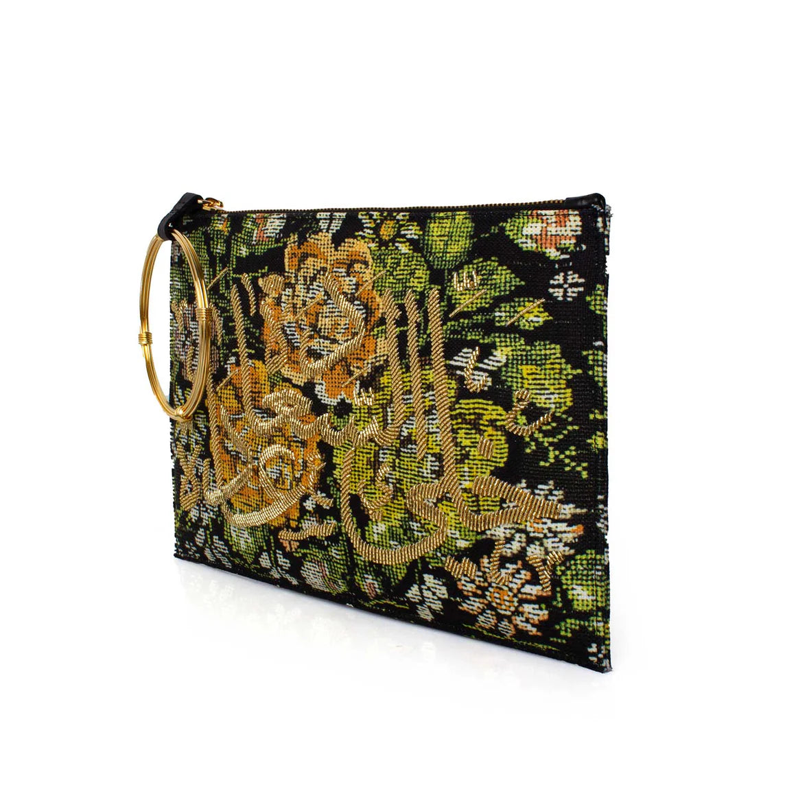 HAPPINESS GOLD ON MEXICAN FLORAL POUCH