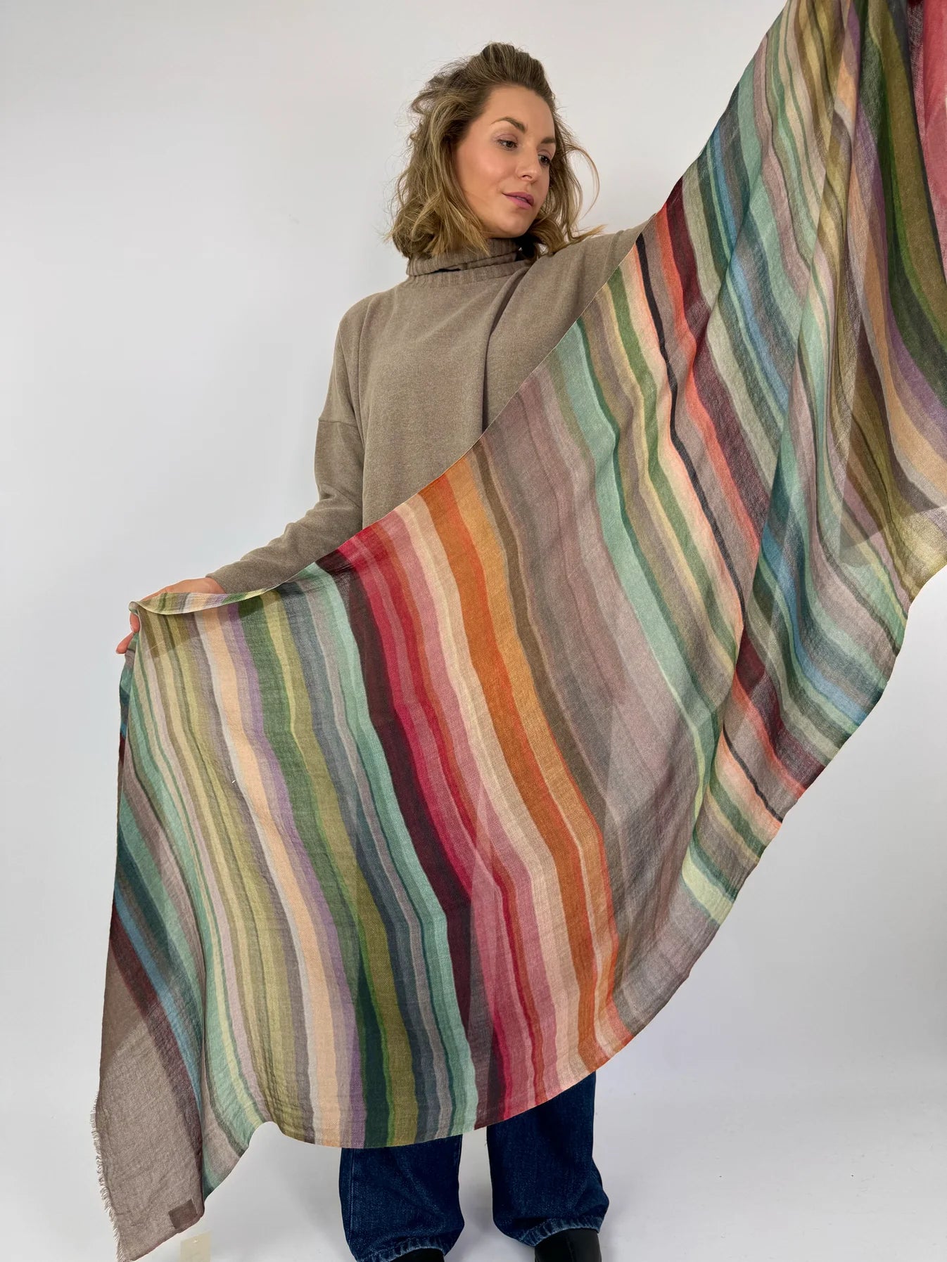 WARM STRIPE WOOL AND SILK SCARF