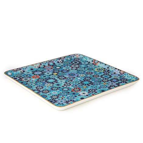 SQUARE PLATE MOUCHARABIEH BLUE 25 CM