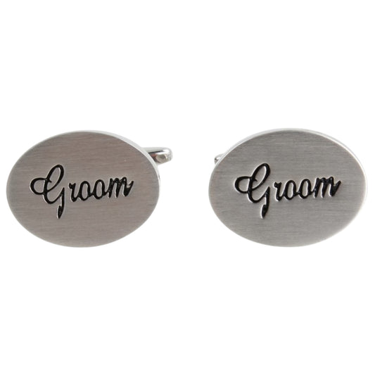 GROOM OVAL RHODIUM WEDDING CUFFLINKS