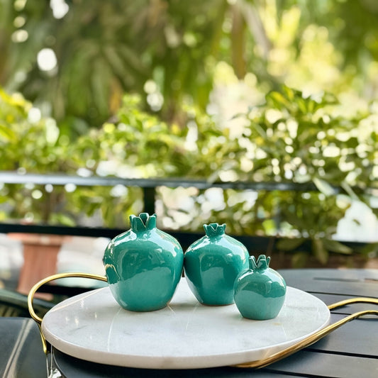 GREEN CERAMIC POMEGRANATES (SET OF 3)