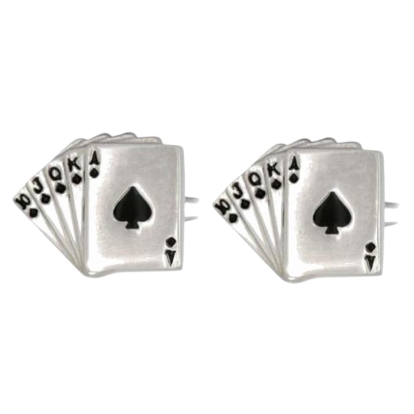 FAN OF SPADES CARDS RHODIUM PLATED CUFFLINKS