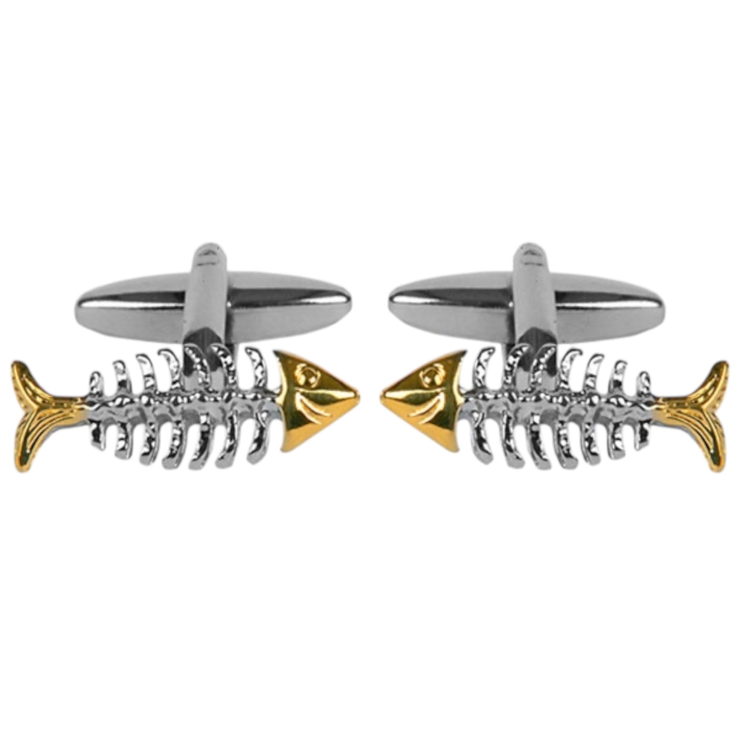 FISH SKELETON RHODIUM AND GOLD PLATED CUFFLINKS