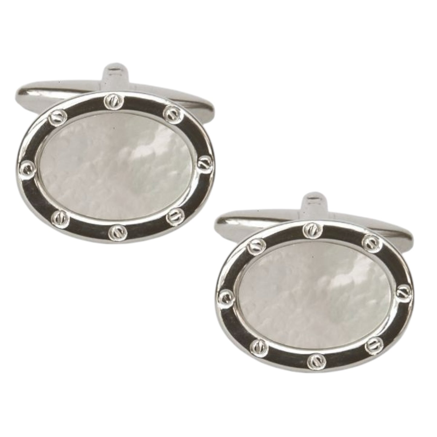 MOTHER OF PEARL PORT HOLE OVAL RHODIUM CUFFLINKS