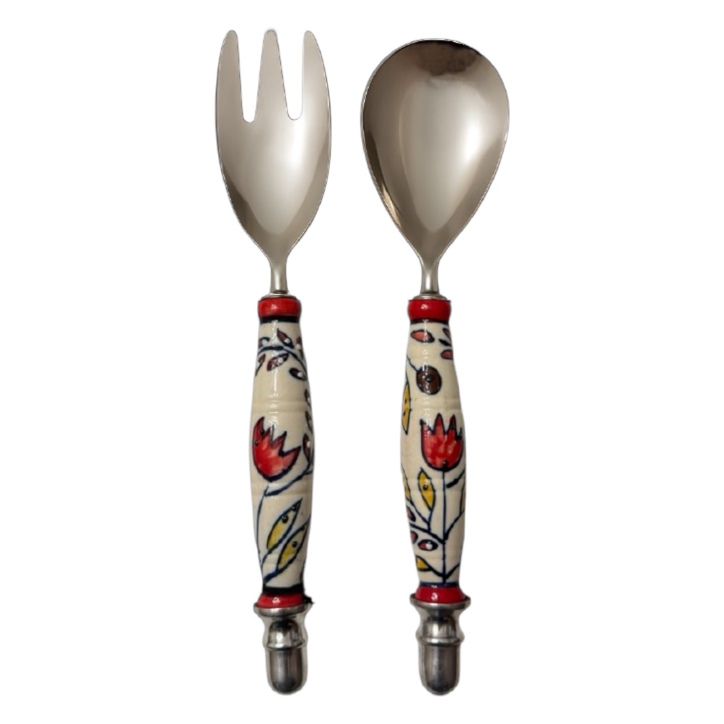 RED FLORAL SALAD SERVING SET