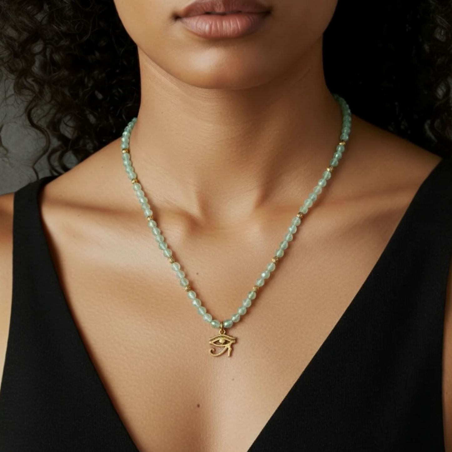 EYE OF HORUS PREHNITE TALISMAN NECKLACE