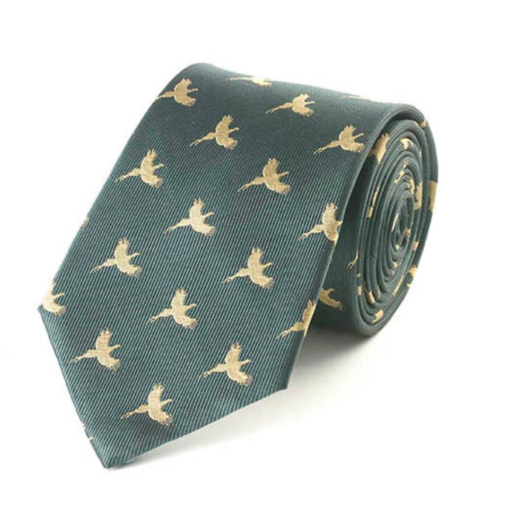 FLYING PHEASANT GREEN SILK TIE
