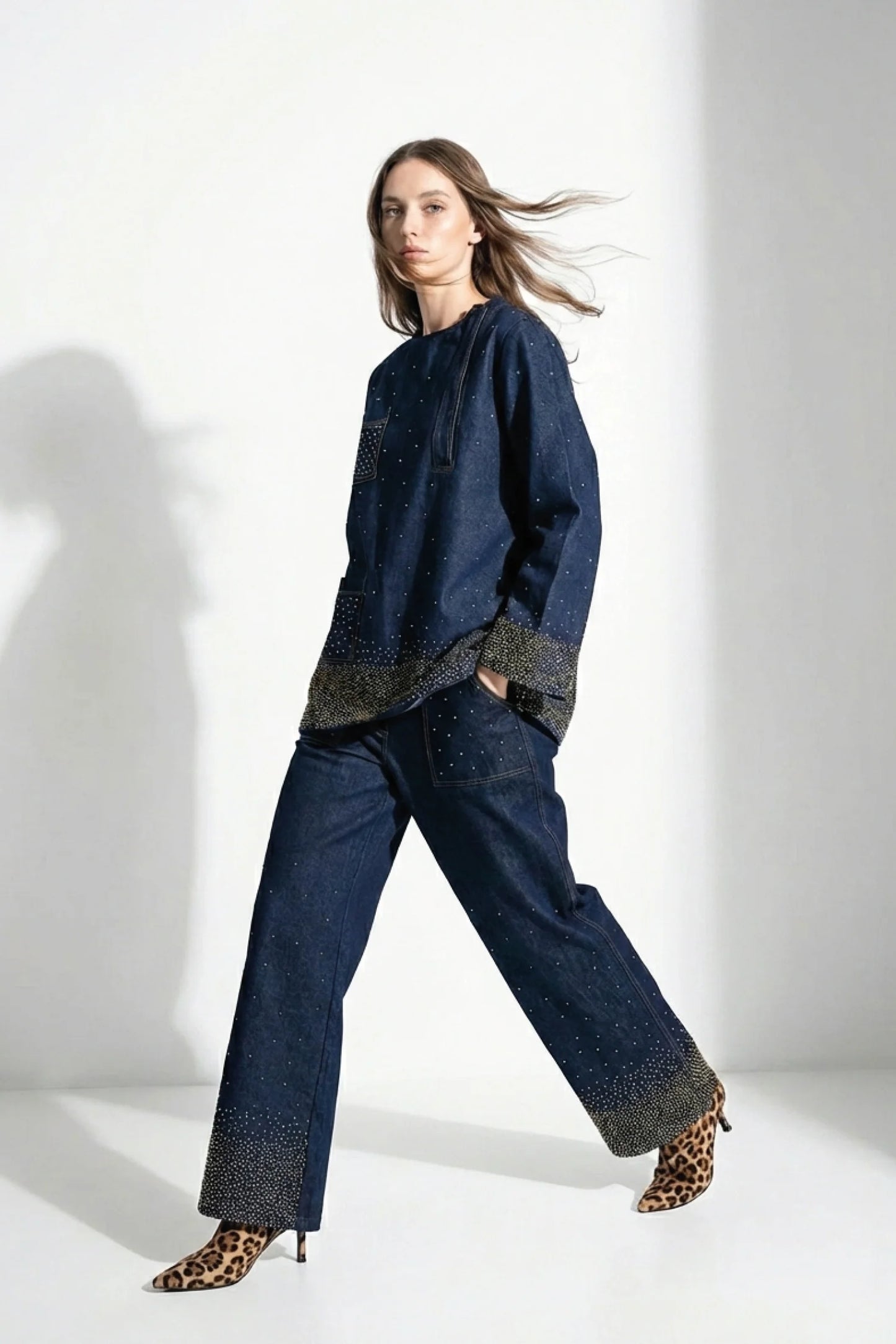DENIM SERMA EMBROIDERED PANTS