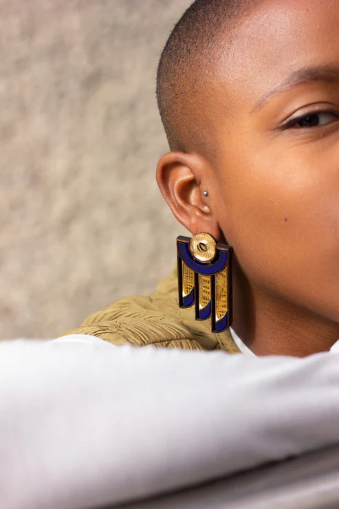 NAVY BLUE BALCONY EARRINGS