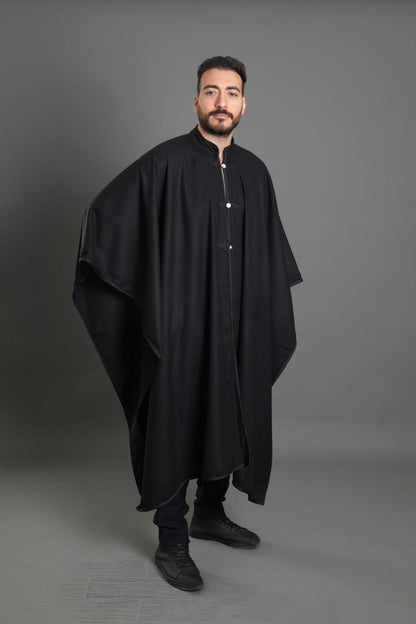 AZMY BLACK ENGLISH WOOL EMBROIDERED PONCHO