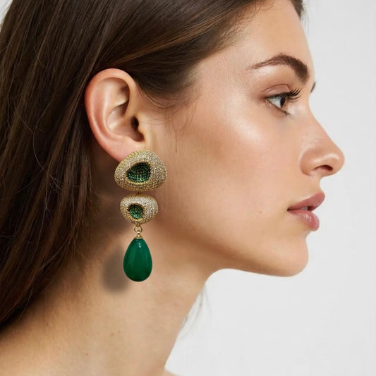 DIMENSIONAL GREEN AGATE EARRINGS