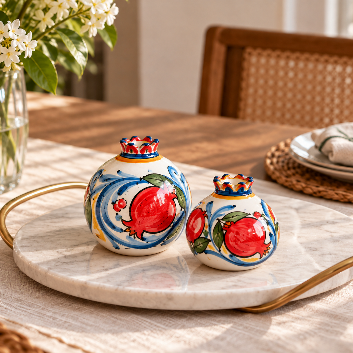 CERAMIC POMEGRANATES IN BLOOM