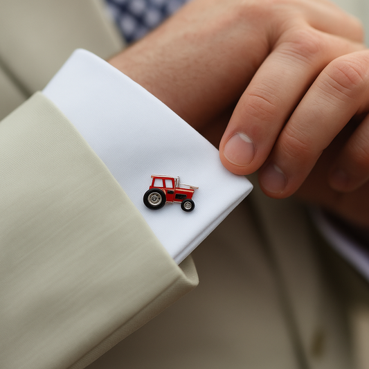 RED TRACTOR RHODIUM PLATED CUFFLINKS