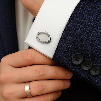 MOTHER OF PEARL PORT HOLE OVAL RHODIUM CUFFLINKS