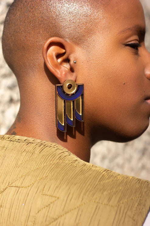 NAVY BLUE BALCONY EARRINGS