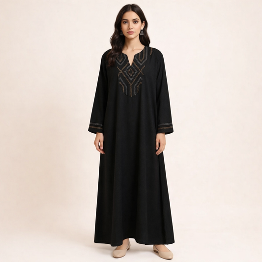 BLACK GALABEYA WITH EMBROIDERY