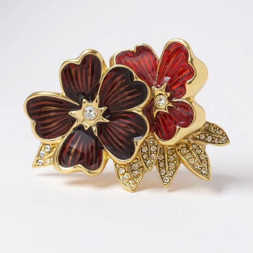 VINTAGE BOB MACKIE SIGNED ENAMEL FLORAL DOUBLE BROOCH