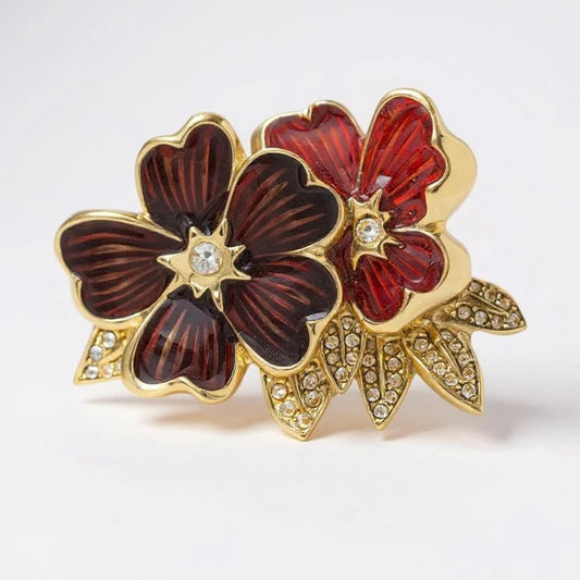 VINTAGE BOB MACKIE SIGNED ENAMEL FLORAL DOUBLE BROOCH