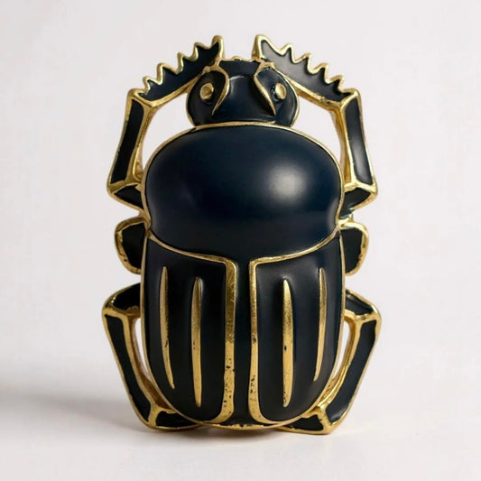 MYSTICAL VINTAGE DARK BLUE ENAMEL AND GOLD TONED SCARAB BROOCH