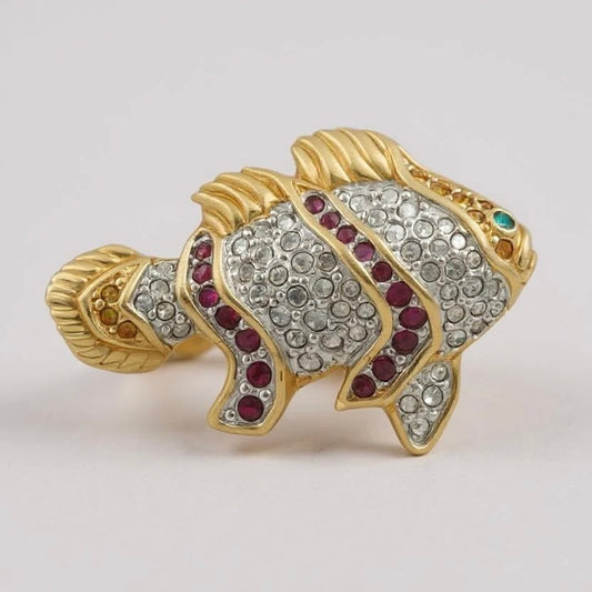 VINTAGE CRYSTAL CLEAR AND PINK RHINESTONE KOI FISH BROOCH