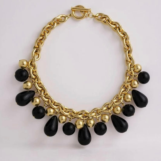 GIVENCHY RUNWAY BLACK AND GOLD TONE BEADED TEARDROP CHOKER
