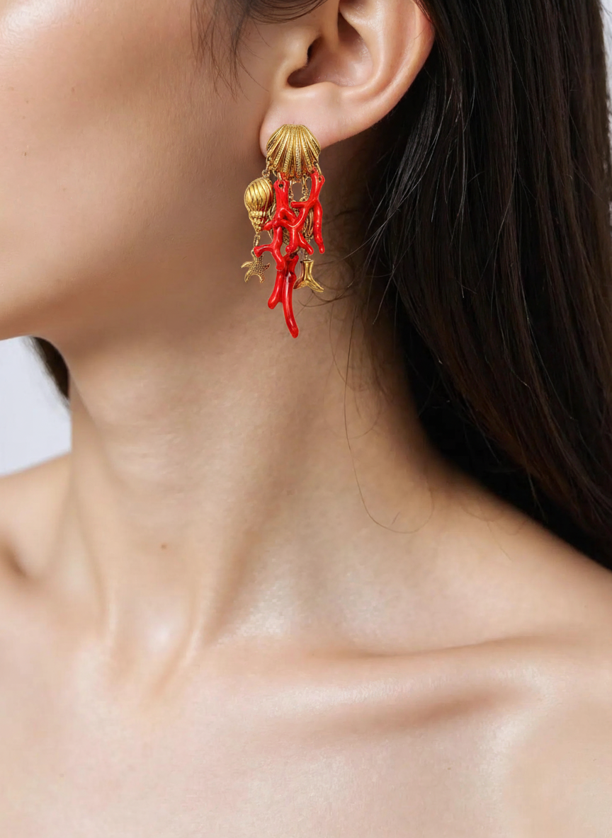 SEASHELL WITH RED STONES EARRINGS