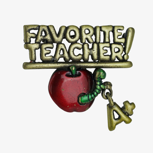 VINTAGE FAVORITE TEACHER GOLD BRONZE AND ENAMEL BROOCH