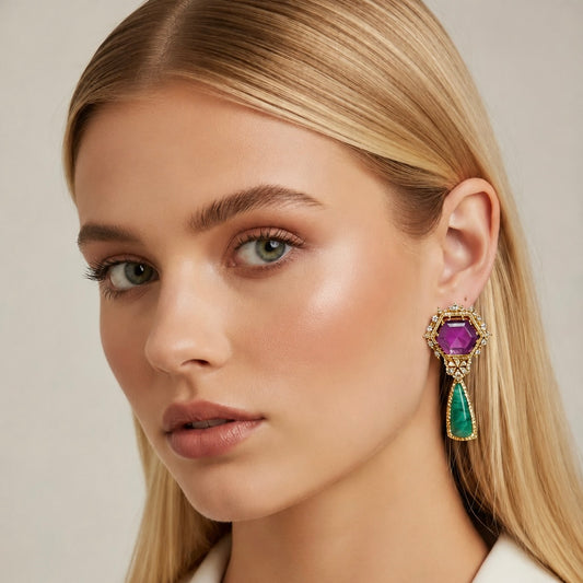 HEXAGON AGATE PYRAMID EARRINGS