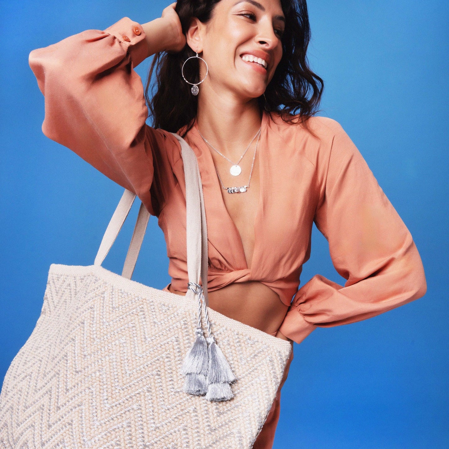 MYKONOS SILVER ZIGZAG TOTE BAG