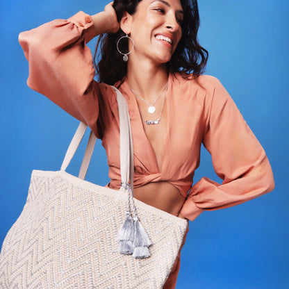 MYKONOS SILVER ZIGZAG TOTE BAG