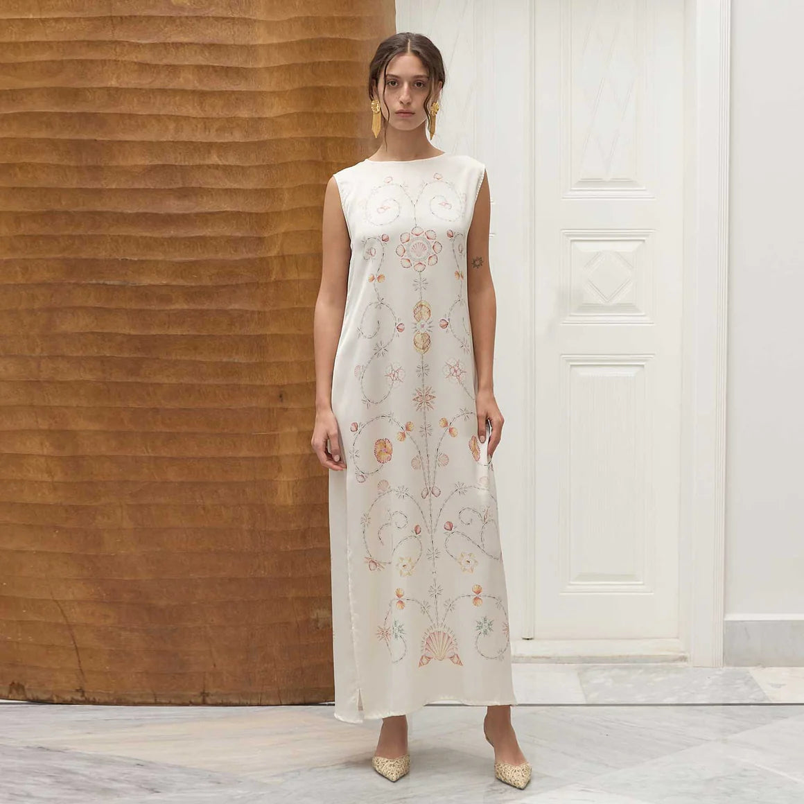 BEIGE SEASHELLS VANDA DRESS
