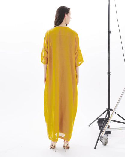 BIRD OF PARADISE ON MUSTARD ABAYA