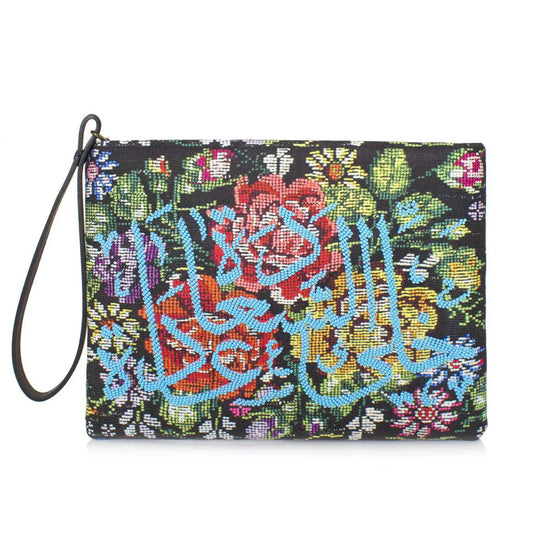 HAPPINESS BLUE ON MEXICAN FLORAL POUCH