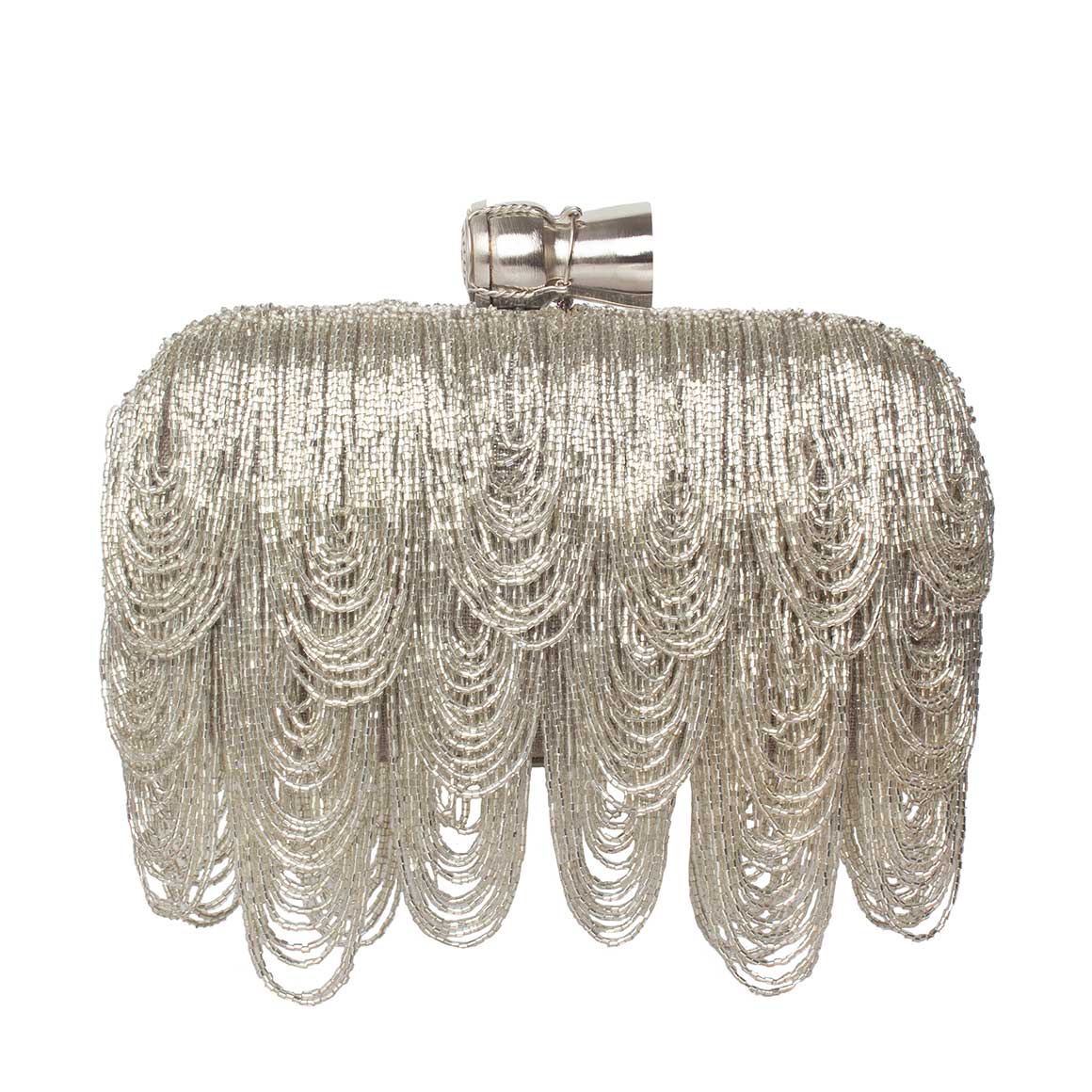 CHAMPAGNE DRIP SILVER BOX CLUTCH