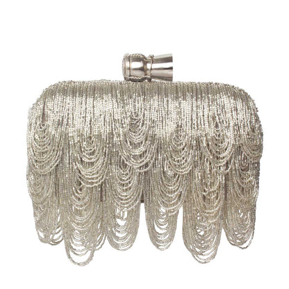 CHAMPAGNE DRIP SILVER BOX CLUTCH