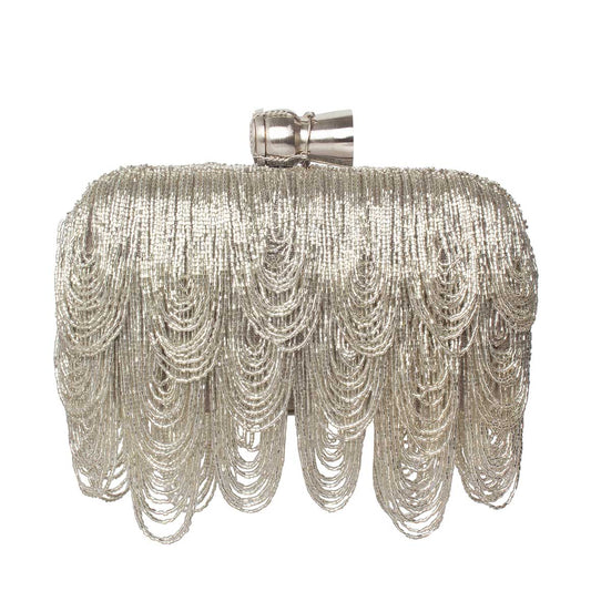 CHAMPAGNE DRIP SILVER BOX CLUTCH