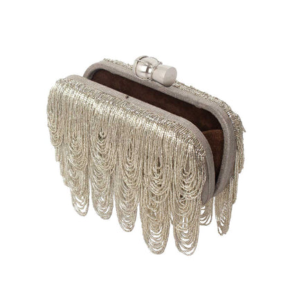 CHAMPAGNE DRIP SILVER BOX CLUTCH