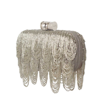 CHAMPAGNE DRIP SILVER BOX CLUTCH