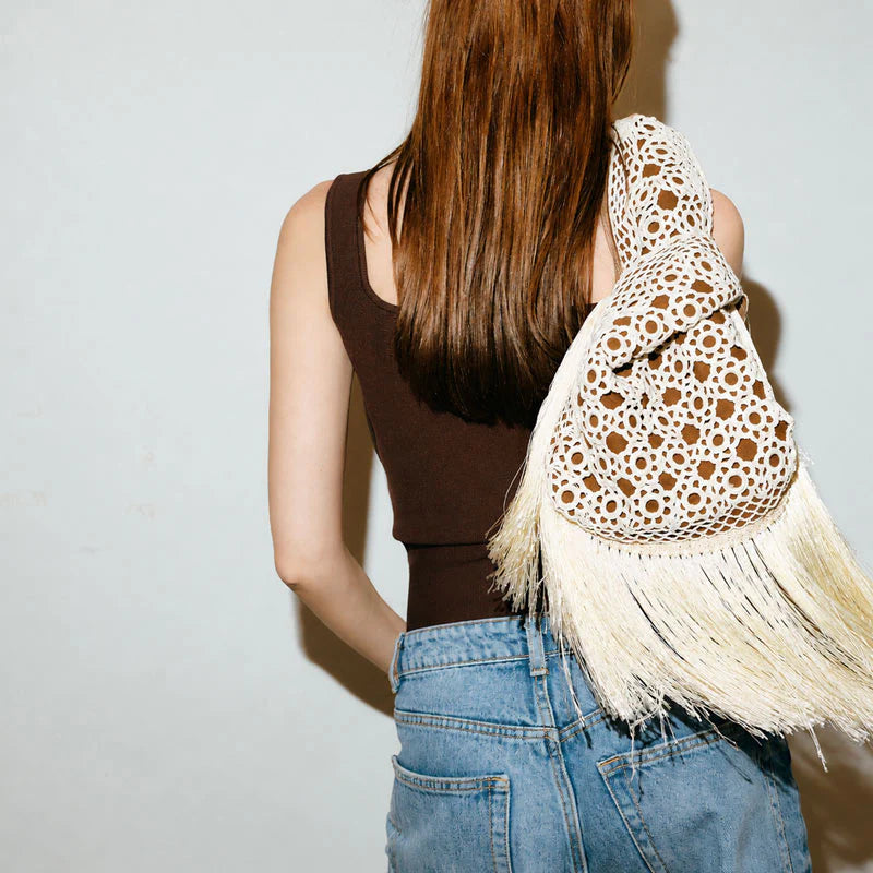 CROCHET ON HAVANE SLIP BAG