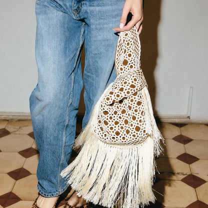 CROCHET ON HAVANE SLIP BAG