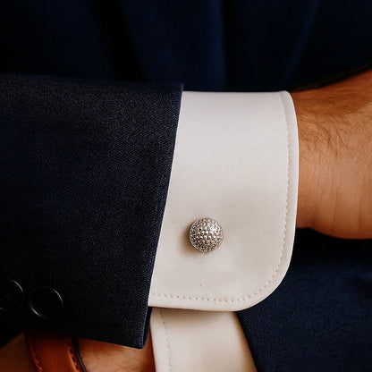 GOLF BALL & TEE RHODIUM PLATE CUFFLINKS